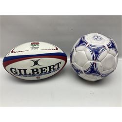 England Rugby official replica ball by Gilbert signed by Mike Tindall, together with a FIFA football