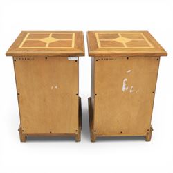 Barker & Stonehouse - 'Flagstone' pair of bedside chest, square top made of solid mango wood with stone travertine inserts, above three drawers applied with stone and metal ring pulls with star detail, raised on a shaped bracket base