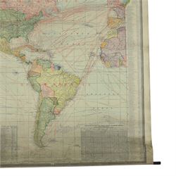 The Scarborough Company (London c.1907): 'Scarborough's Map of the World', double-sided rolled map on waxed silk, showing North America and South America recto, and Europe, Asia, Africa and Australasia verso, 101cm x 101cm
