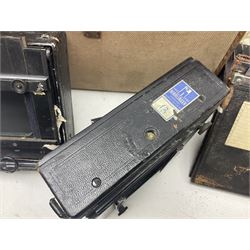 Contessa-Camera Werke folding camera, together with Hirrlinger folding camera, additional plates, two tripods and other accessories 