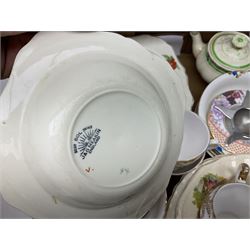 Shelley bowl, TG Green measuring jug, Villeroy & Boch sauce boat and stand, Burleigh Asiatic Pheasants plum cow creamer, cylindrical vase, mugs, bowls, jug etc, Spode 'Full Cry' The Hunt plate, Spode Ladybird mugs, Portmeirion, Meakin, Carlton China, teawares, ceramics etc