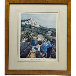 After Margaret Loxton (British 1938-): 'Cafe de France'; 'Lavender Harvest Lacoste'; 'Olives and Sunflowers' and 'Boules Players', set four limited edition colour prints signed titled and numbered /1950 max 26cm x 34cm (4)