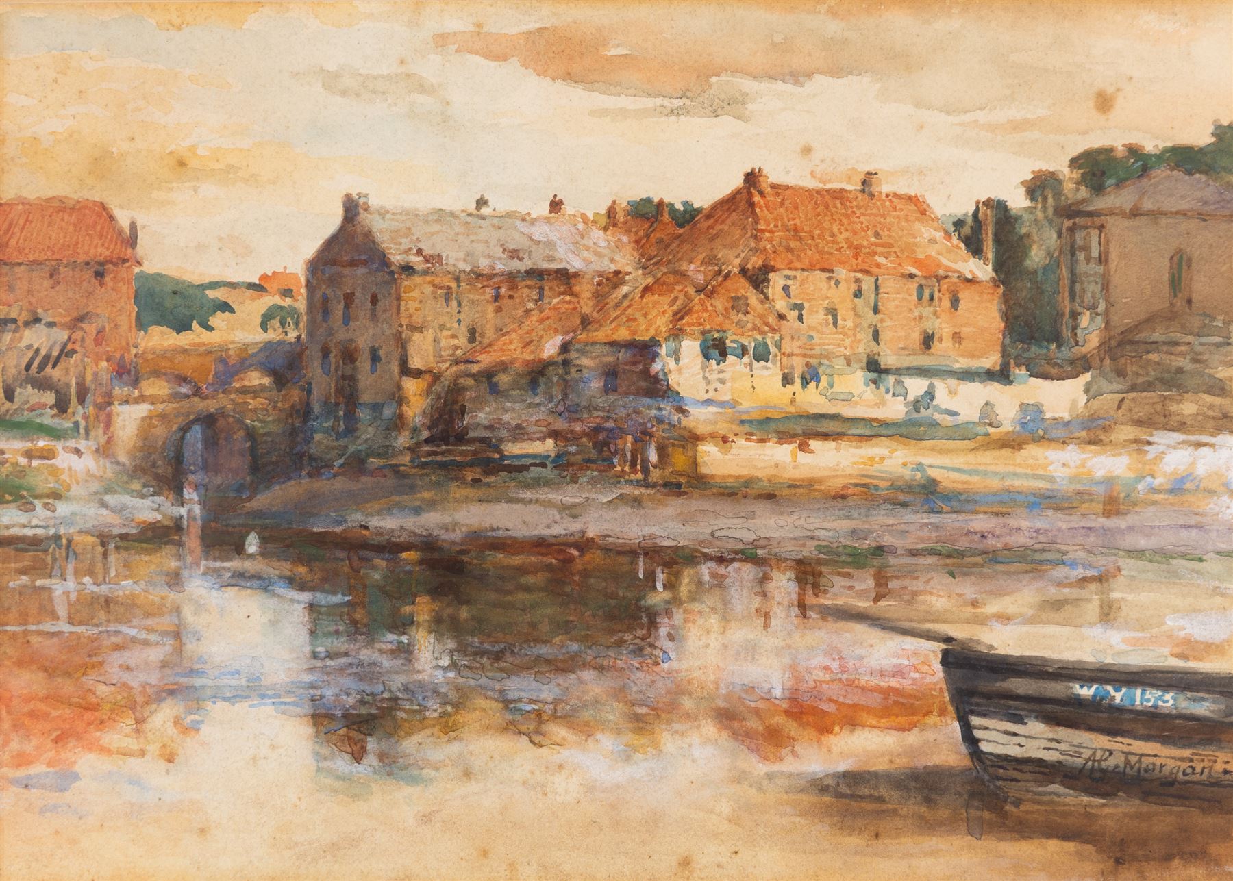 Alfred George Morgan (British 1848-1930): View Over Whitby and Dockyard, two watercolours signed, 34cm x 52cm and 23cm x 33cm (2)