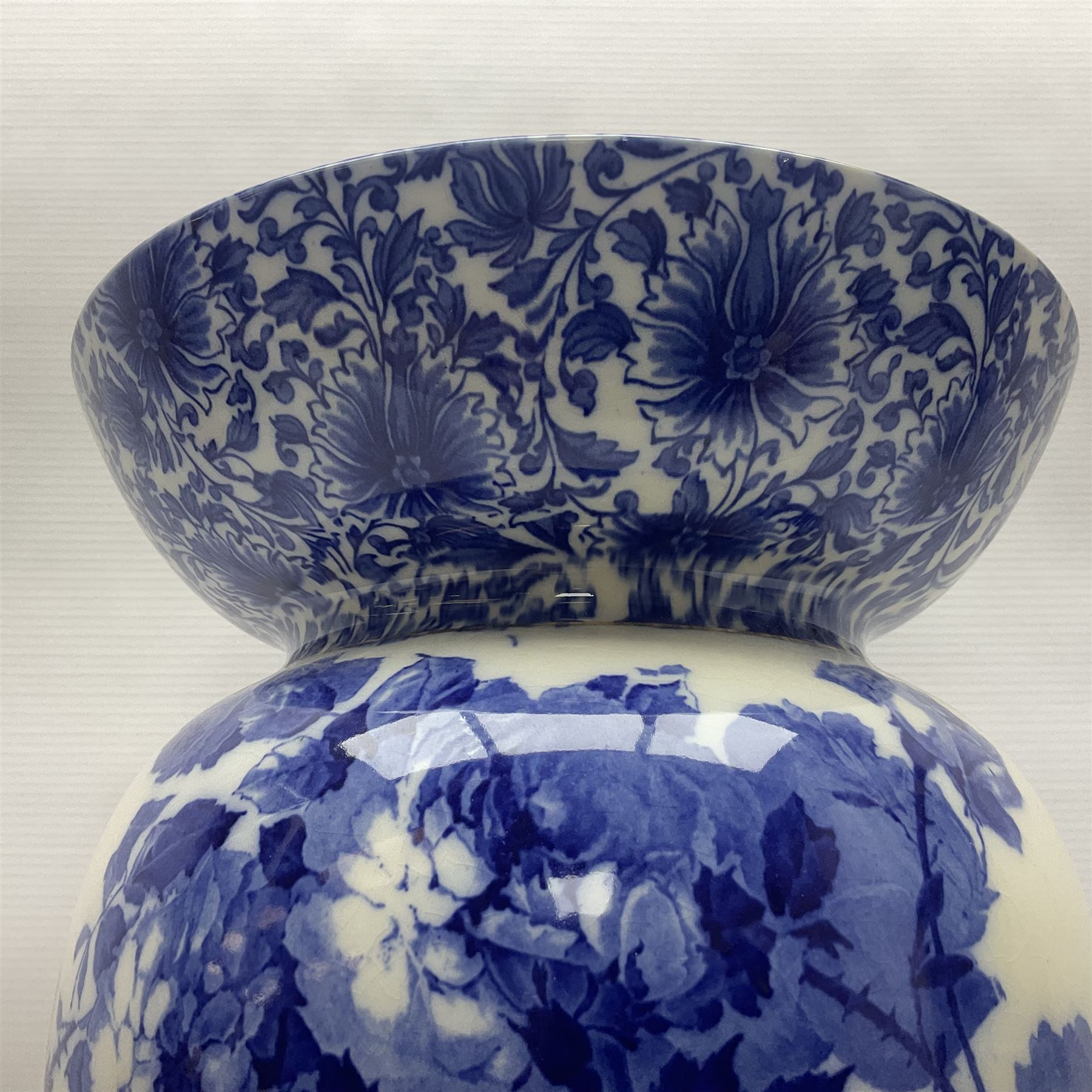 Doulton Burslem vase with fluted rim, in the Gloire-de-Dijon pattern H31cm