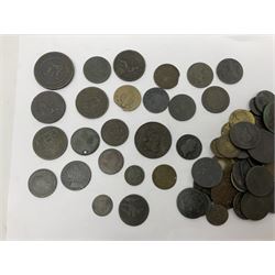 Coins and tokens, including Norwich Robert Blake Cotton and Bombazine Manufacturer two pence token, Hull Lead Works 1812 one penny, Flint Lead Works 1813 one penny, Canada 1837 half penny bank token, various gaming tokens etc