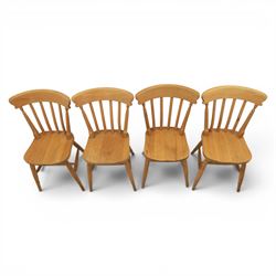 20th century traditional pine dining table together with four chairs and two stools
