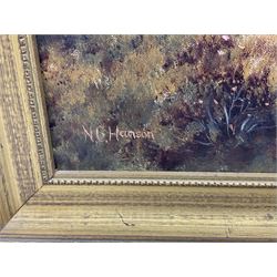 N C Hanson (British 20th century): Pair of oil on board North Yorkshire Moors landscapes signed, largest 66cm x 56cm (2)