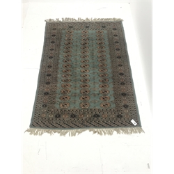 Bokhara green ground rug, geometric patterned field, repeating border, 170cm x 124cm