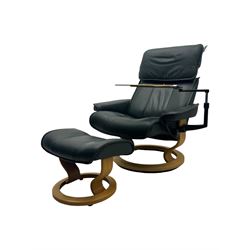 Ekornes Stressless - swivel and reclining armchair with bookrest and matching stool 