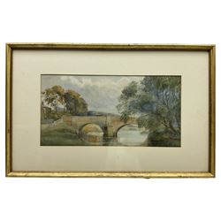 Frances Watson Sunderland (British 1866-1949): Bridge over the River Aire at Stockbridge, watercolour signed and dated '97, 24cm x 47cm