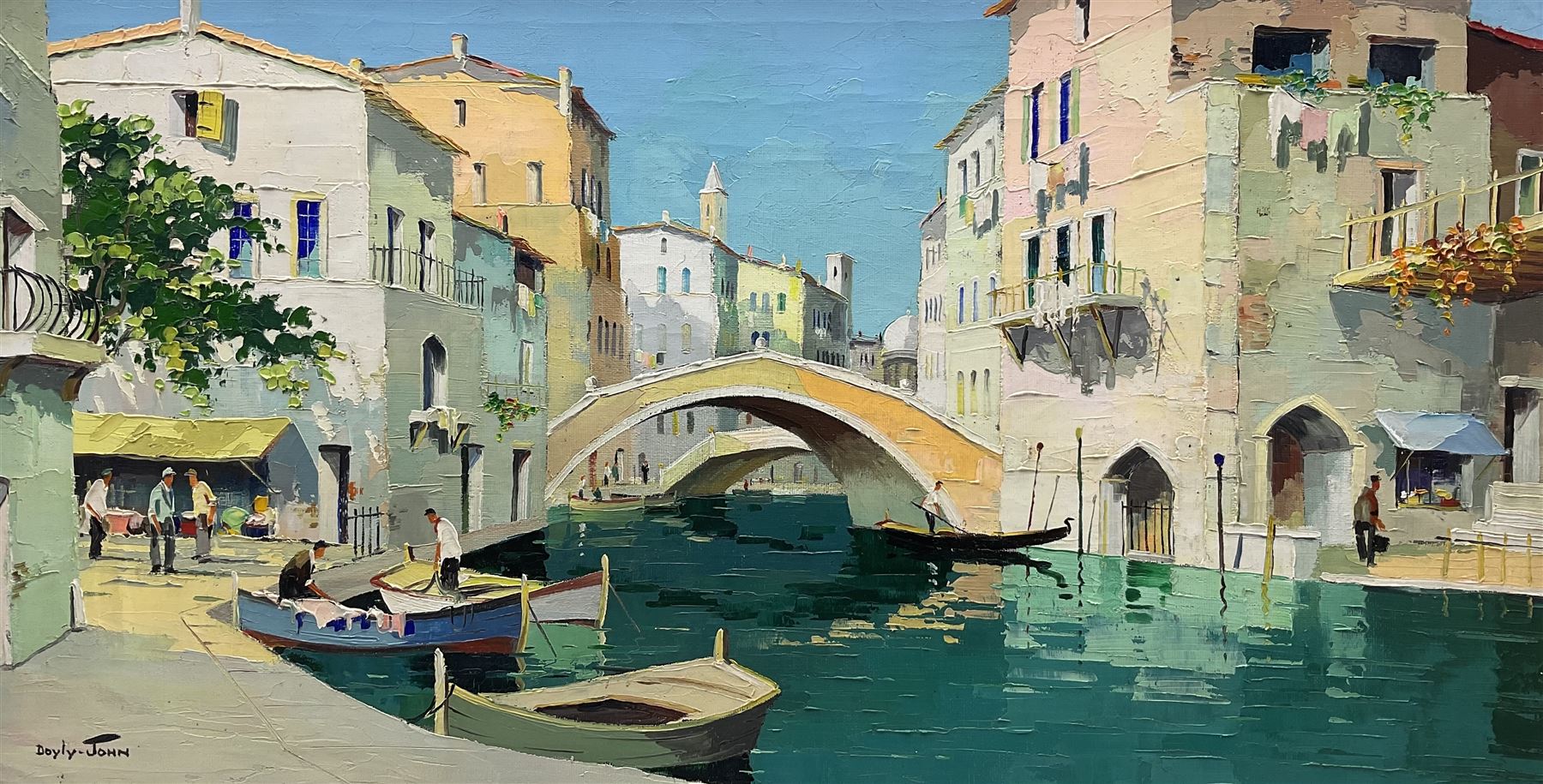 Attrib. Cecil Rochfort D'oyly John (British 1906-1993): Venetian Canal, oil on canvas signed 39cm x 74cm