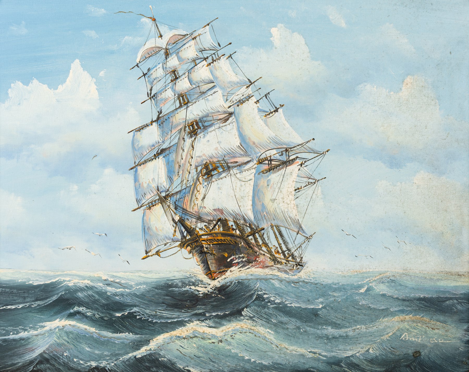 John Ambrose (Cornish 1931-2010): Ships in Full Sail, pair of oils on board signed 49cm x 39cm (2)
