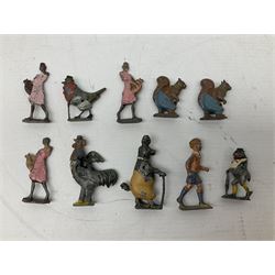 Collection of twenty-two Britains Cadbury's Cococubs play worn lead painted figures to include Mr Pie Porker, Mrs Pie Porker, Tiny Tusks, Captain Kangaroo, Granny Owl and others, Britains Snow White and Doc lead figures and other painted lead figures (30)