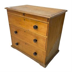 Victorian pine chest, rectangular top over shallow top drawer and three long drawers