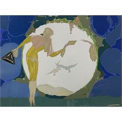 Umberto Brunelleschi (Italian 1879-1949): 'Le Courrier d'Amour', Art Deco pochoir signed pub. c1930s, 27cm x 35cm