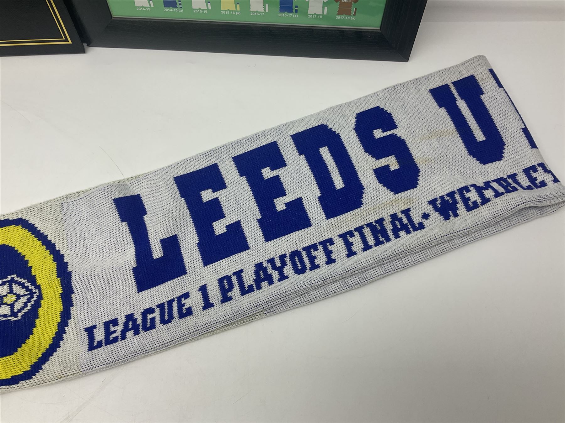 Leeds United football club - football association challenge cup competition final Saturday 11th April 1970 Chelsea vs Leeds United at Wembley programme, football association charity shield Saturday 10th August 1974 Leeds United vs Liverpool programme, various supporters pin badges, scarf for the league 1 playoff final Wembley stadium 25th May 2008, Danbury Mint 'Great Moments in the History of Leeds United' leather bound collectors edition, various used home game tickets etc