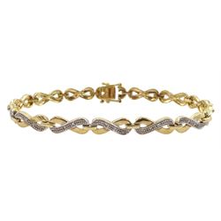 9ct gold diamond chip infinity link bracelet, stamped 375