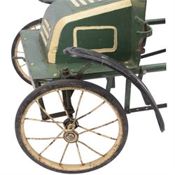 Triang child's pedal car in the style of a vintage automotive, likely a De Dion Bouton or an early Renault, painted in dark green with pale yellow details, H52cm