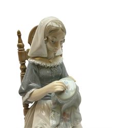 Large Lladro figurine modelled as Insular Embroideress, model no 4865, H26.5cm. 