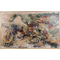 John Uzzell Edwards (Welsh 1934-2014): 'Skeletal Seabirds', oil on canvas unsigned 75cm x 123cm 