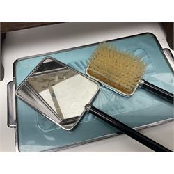 Tapestry fire screen, together with walking sticks, barometer, brass charger etc 