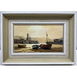 Don Micklethwaite (British 1936-): Scarborough Inner Harbour, oil on board signed 12cm x 21cm