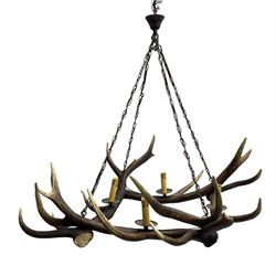 Deer Antler Mounted Chandelier, with four fitted lights, with supporting ceiling fitted chain, D90cm
