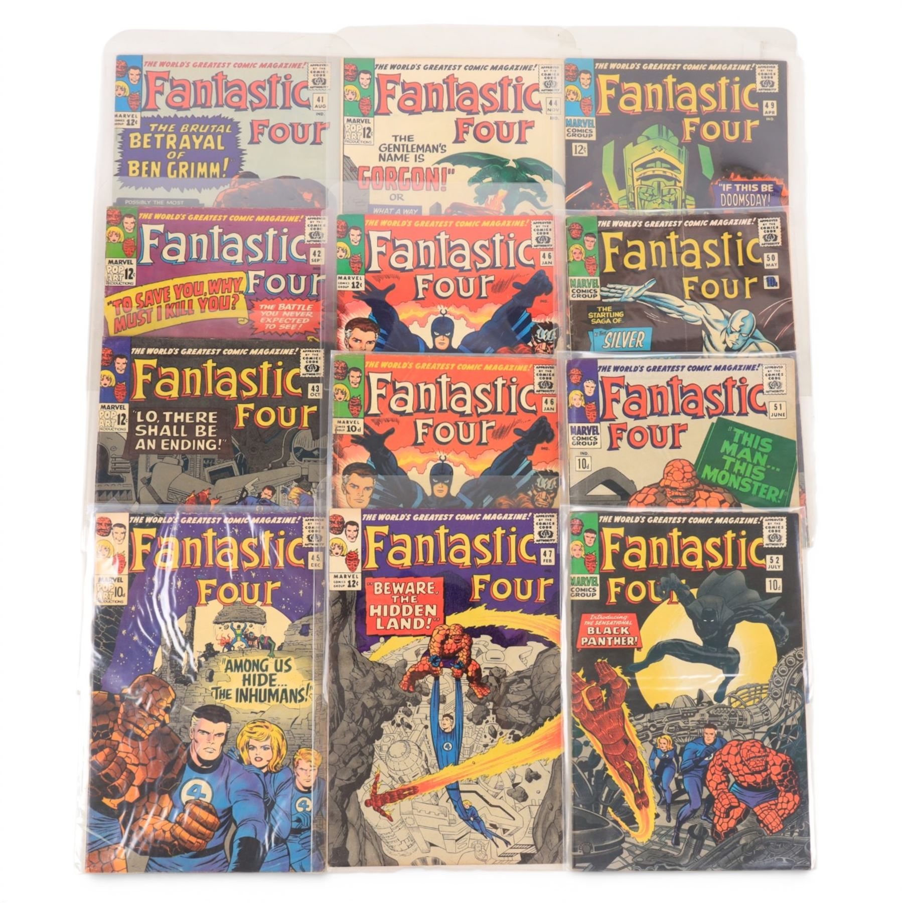 Marvel Silver Age 'Fantastic Four' comic books, spanning years 1965-1968, comprising a continuous run of issues #41-#70, missing only issue #48, includes duplicates