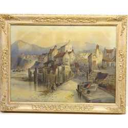  Staithes, early 20th century watercolour indistinctly signed 54.5cm x 74.5cm  