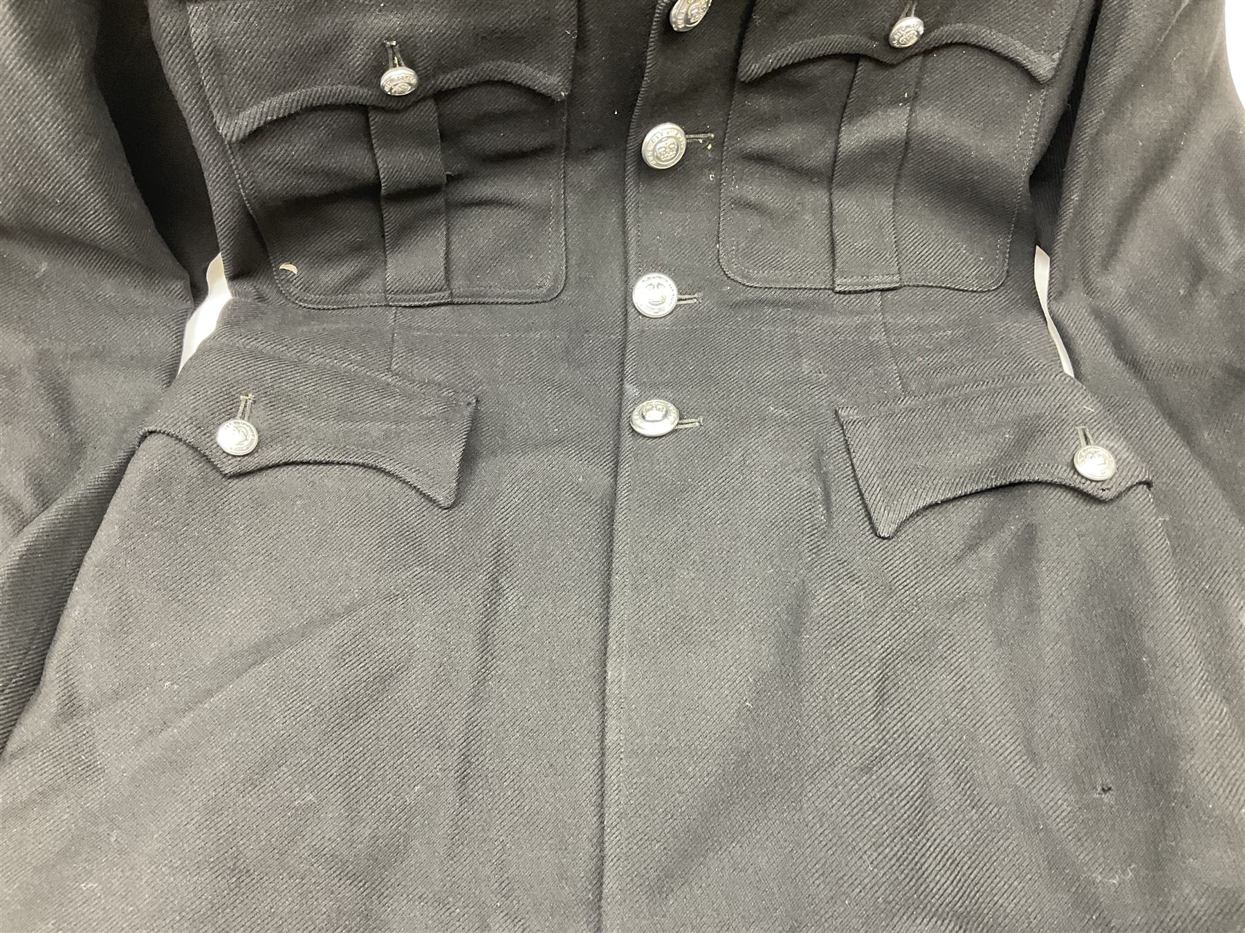 Hull City Police - vintage tunic with matching cape, collar no.H460; another tunic with WW2 medal ribbon bar; early sergeant's tunic; and later sergeant's tunic (5)