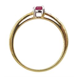 Silver-gilt ruby and diamond ring, stamped 925