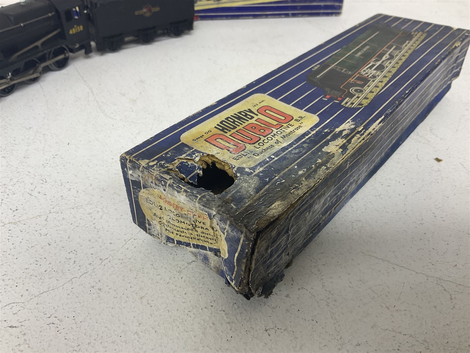 Hornby Dublo - 3-rail Class 8F 2-8-0 freight locomotive no.48158 with tender, Duchess Class 4-6-2 ‘Duchess of Montrose’ locomotive no.46232, Class 4MT Standard Tank 2-6-4 locomotive no.80054, all in original boxes; and Class N2 0-6-2 Tank locomotive no.69567, without box (4) 