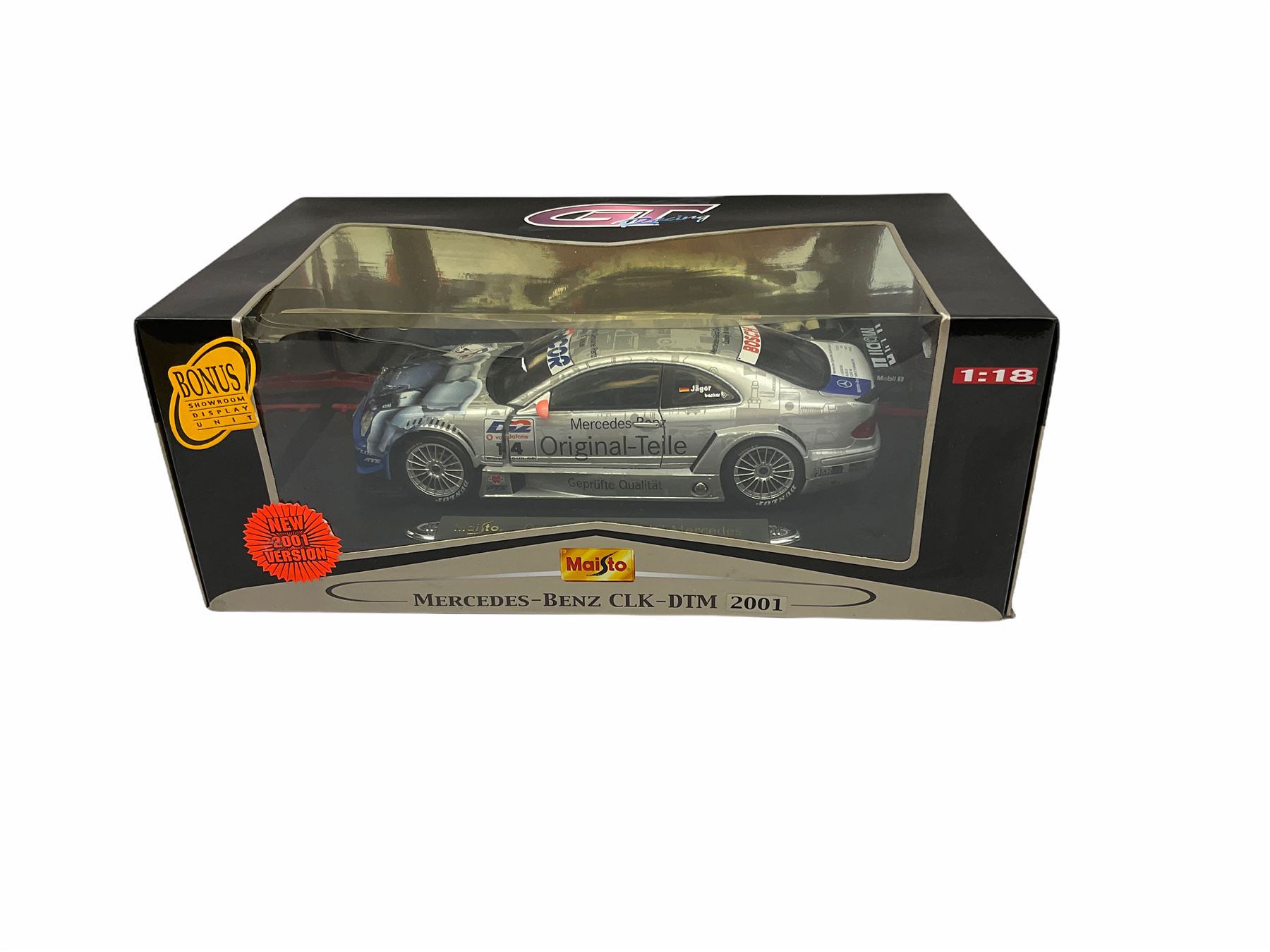 Three Maisto 1:18th scale die-cast models - Special Edition Jaguar XJ220 (1992); GT Racing Mercedes CLK-GTR; and GT Racing Mercedes-Benz CLK-DTM; all boxed (3)