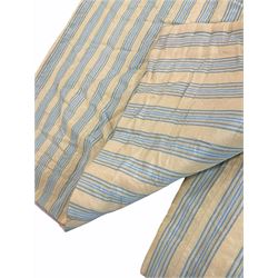 Heavy quality blue and yellow striped thermal lined curtains with complimentary tie backs, four curtains in total, (One at W265cm and three at W200cm, Drop - 210cm)