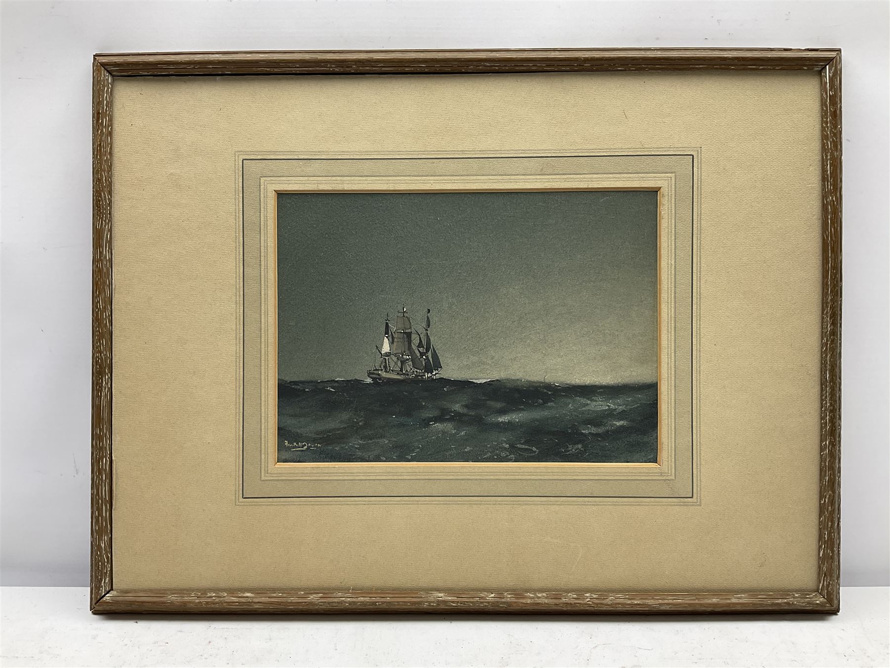 Frank Henry Mason (Staithes Group 1875-1965): Brig on a Moody Sea, gouache signed 19cm x 26cm