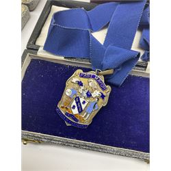 Vintage Christian Dior compact in original box, silver 'Past Mayor' medallion on ribbon by Walker & Hall boxed, Silver Bible pendant on bow brooch hallmarked, stamped 9ct gold cameo and a collection of vintage and later costume jewellery