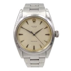 Rolex Oyster Precision gentleman's manual wind, stainless steel wristwatch, circa 1959, model No. 6426, serial No. 501185, the back case engraved 'C W D G 25.12.62 FROM C.M.F', on later Rolex stainless steel bracelet, with additional original Rolex bracelet