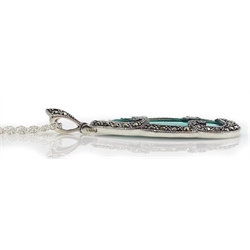 Silver turquoise coloured and marcasite pendant necklace stamped 925