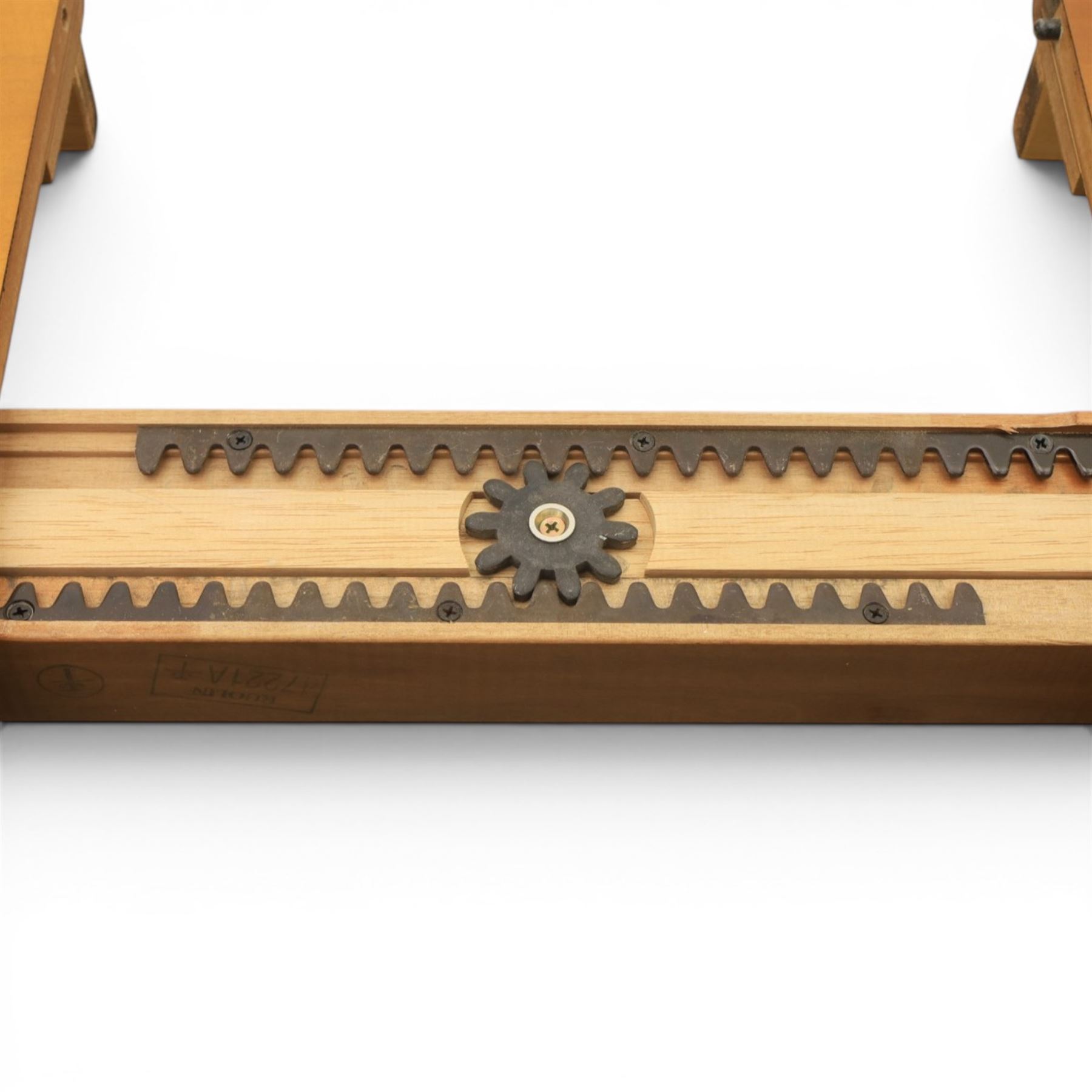 Modern Art Deco design walnut extending dining table, rectangular top with rounded moulded edge, geometric parquetry veneered panels, extending action with additional leaf extending to 220cm, on twin panelled pedestal supports with stepped plinth feet