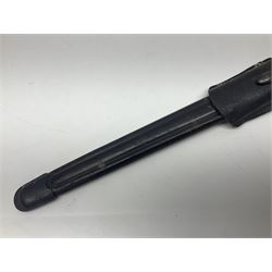 WW2 Italian Model 1891 bayonet with 30cm fullered blade; cross-piece marked PS 1941; in associated leather covered scabbard with frog L45cm overall