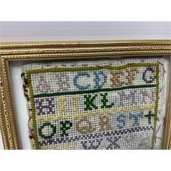 18th century alphabet cross stitch sampler, together with a later alphabet sampler, largest H31cm, W22cm