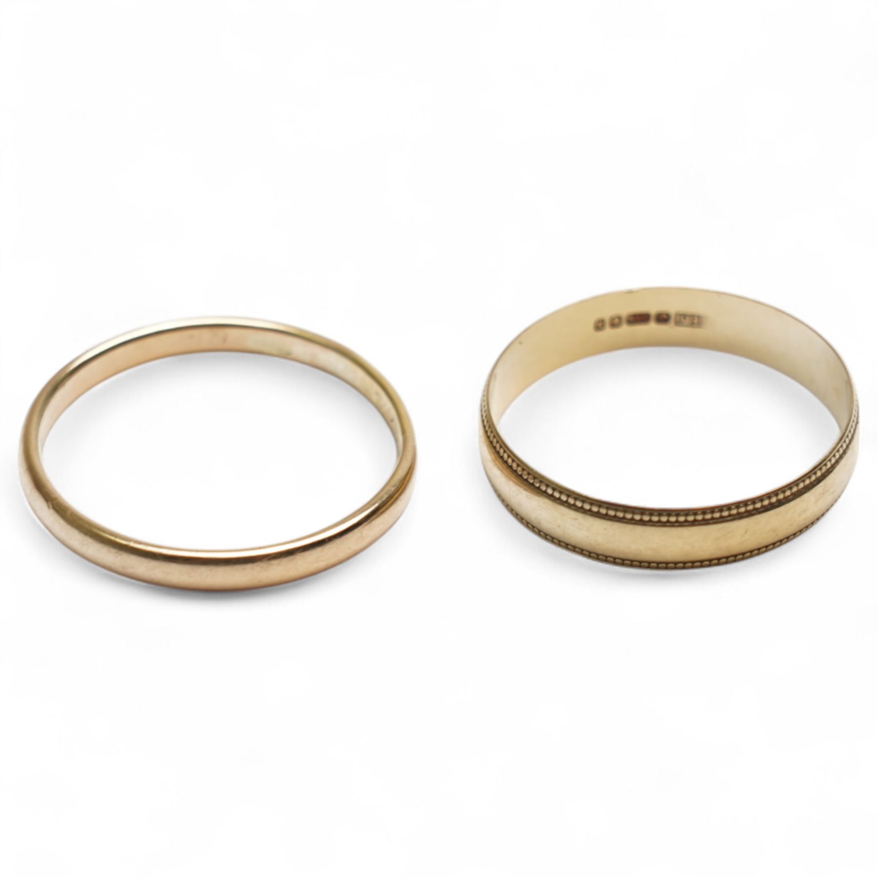 Two 9ct gold wedding bands, hallmarked