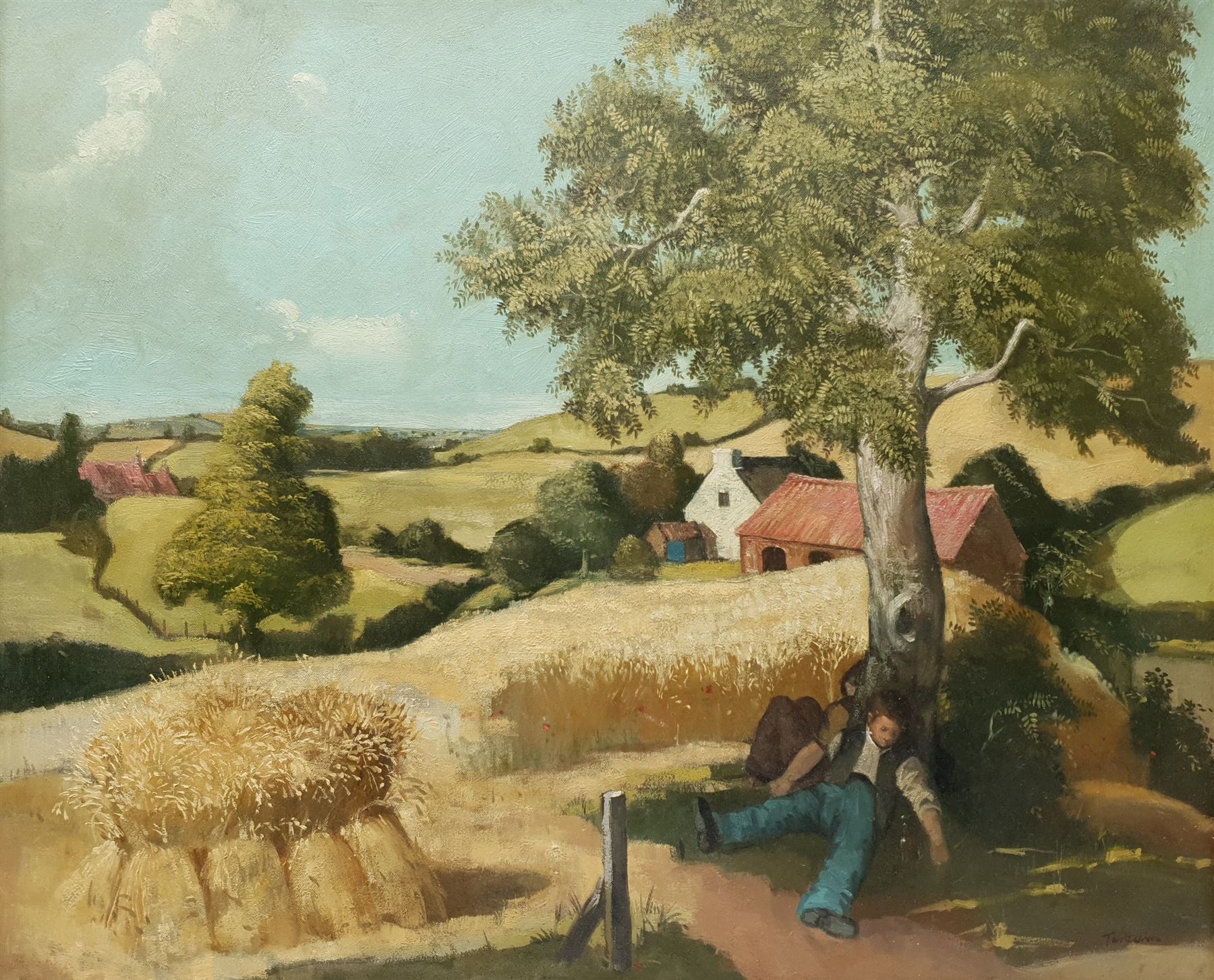David Tarttelin (Grimsby 1909-): 'Mid Day Rest East Yorkshire', oil on board signed with later hand, titled verso 49cm x 60cm