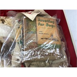 Scout uniform and scout books, together with a vintage suitcase, and mink stoles 