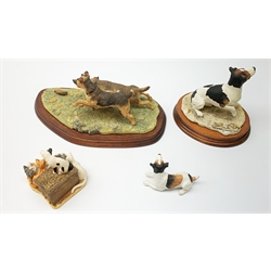Three Border Fine Arts figures, comprising Terrier Race, model no B0242, on wooden base, Jack Russell Terrier, model no MT04C, on wooden base, and Seven Times Three, model no B0194. 