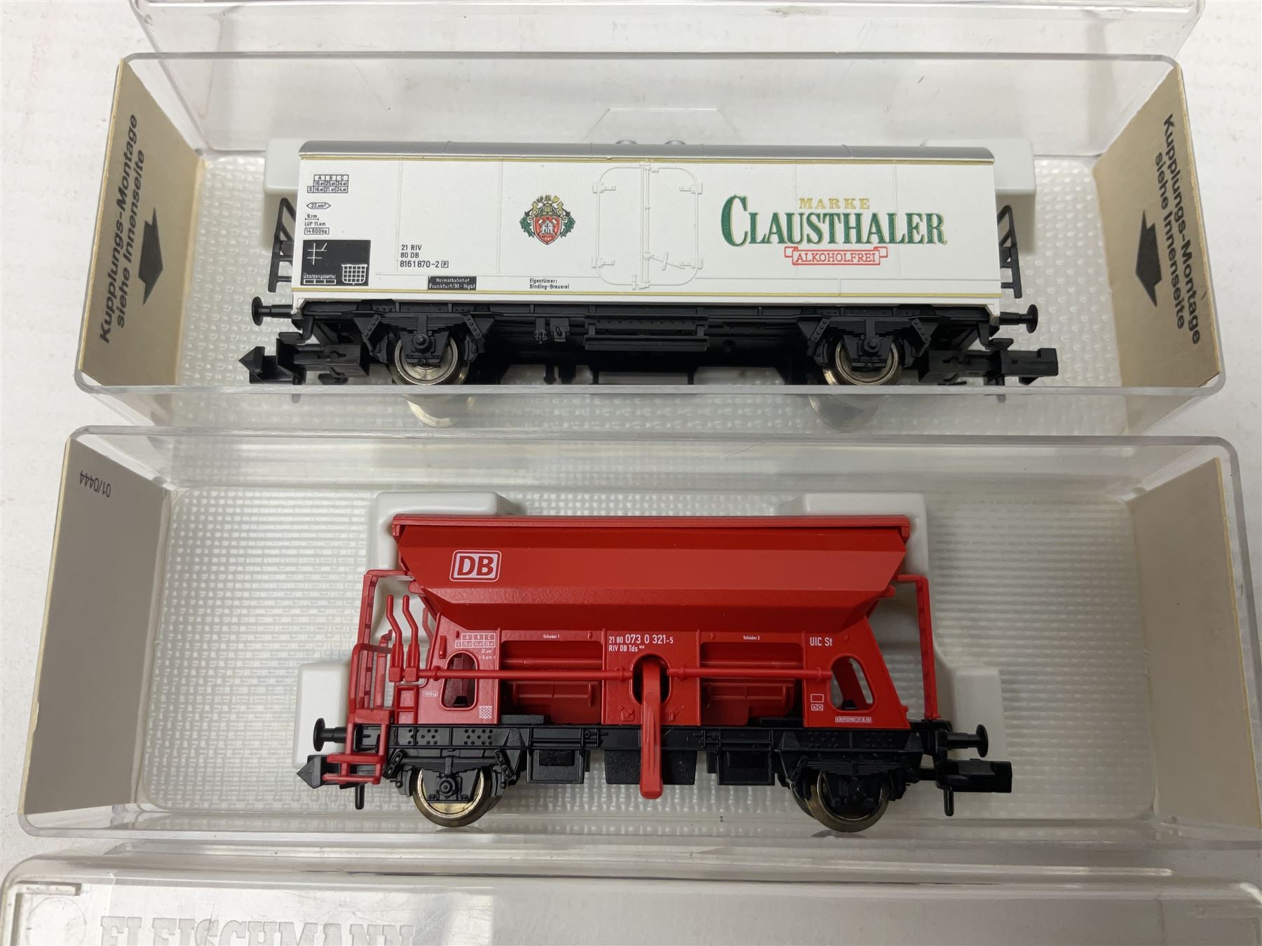 Fleischmann 'N' gauge - thirteen goods wagons Nos.8202K, 8207, 8230, 8234, 8282, 8320, 8327K, 8330, 8343K, 8517K, 868523K, 852402K & 852403K; all boxed (13)