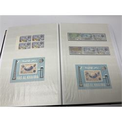 Thematic stamp collection relating to satellites, telecommunications and space from various Countries including Angola, Antigua, Ascension, Australia, Bahamas Barbados, Bhutan, British Virgin Islands, Denmark, Ecuador, Israel etc, a mint and used collection housed in three stockbooks