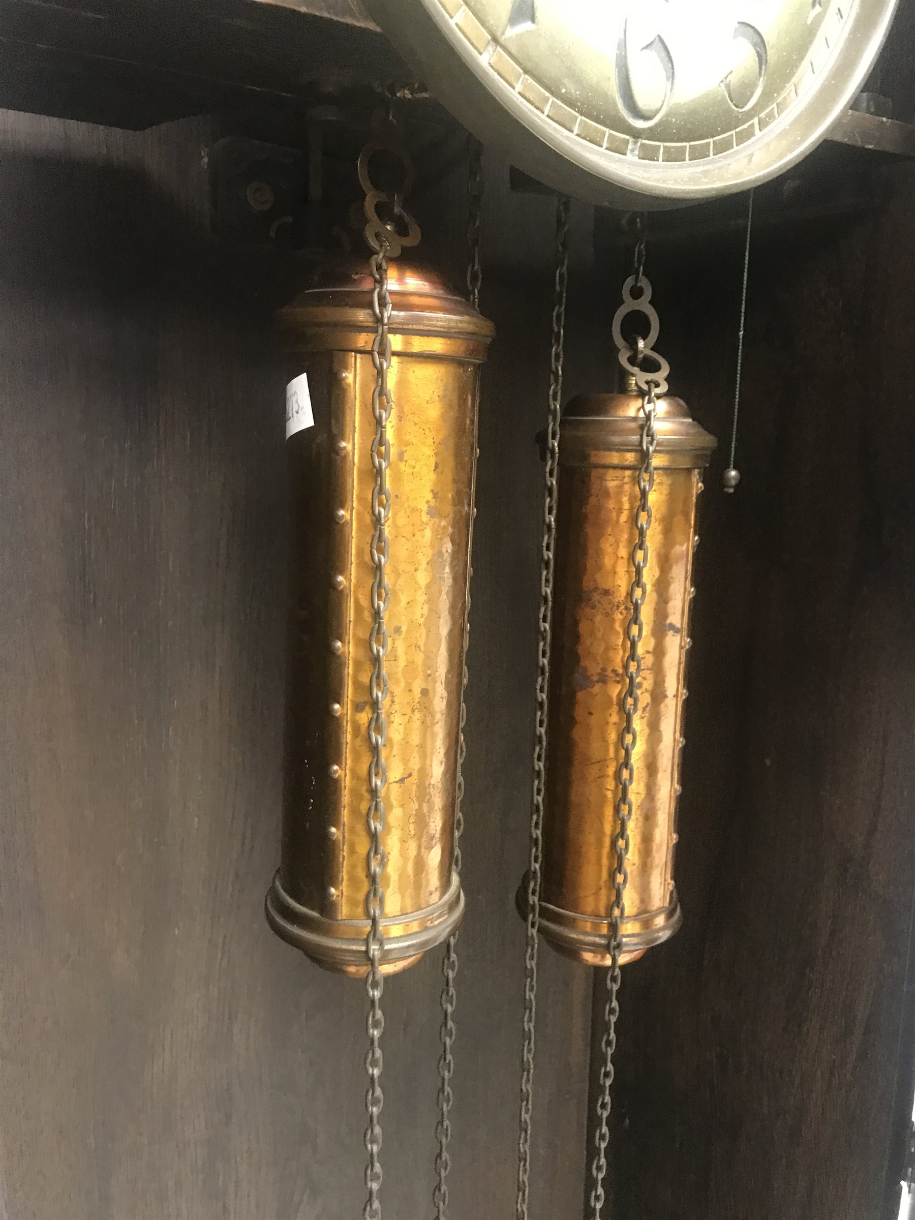 Early 20th century oak longcase clock, eight day movement striking on a