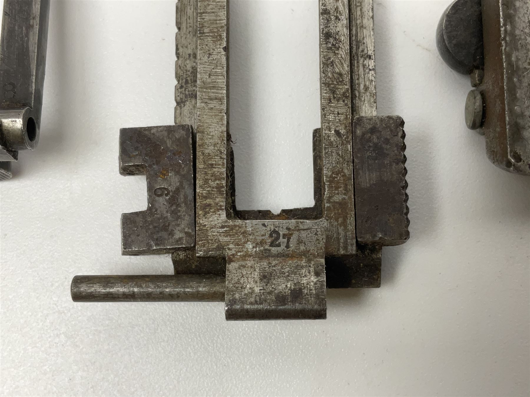 Collection of rear sights and mounts etc including Fraser Edinburgh patent pending no.28330, Martini Henry, part Mauser, .303 No.4 etc