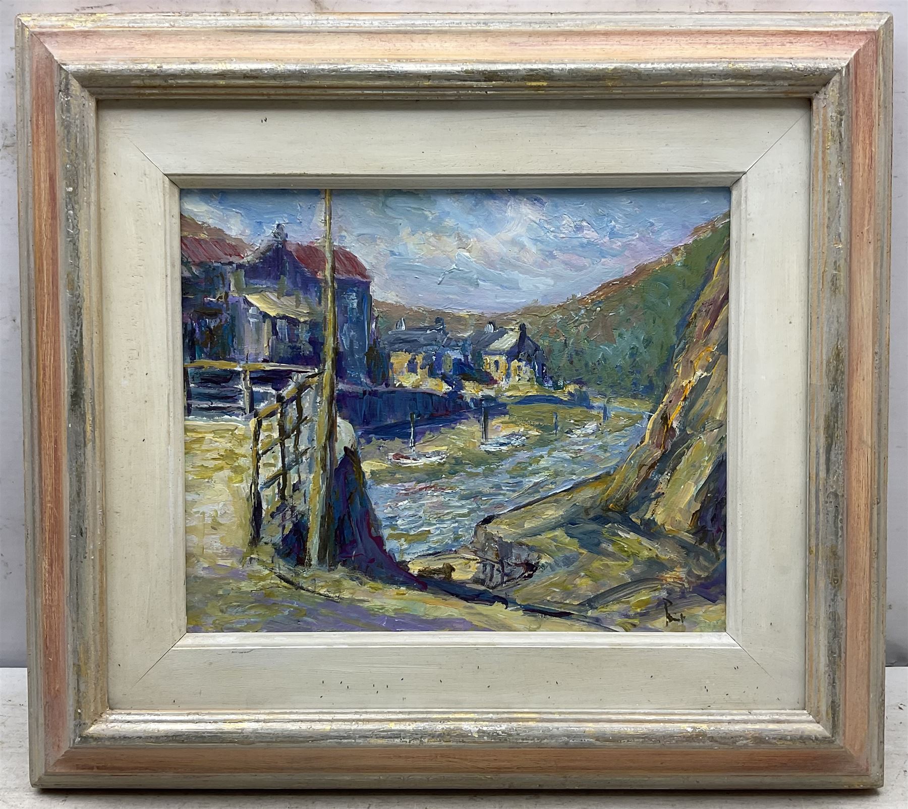 William P* (British Contemporary): ‘A Summer’s Day at Staithes’, acrylic on board indistinctly signed, further signed titled and dated 2000 verso 23cm x 29cm